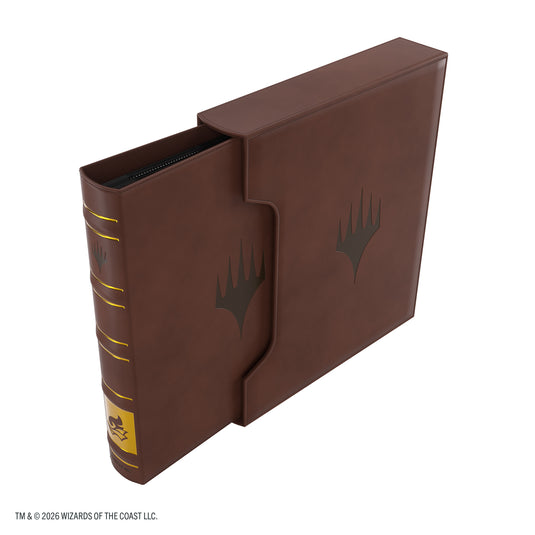 Magic: The Gathering | Secrets of Strixhaven Cards Almanac Slipcase Album 18-Pocket - Prismari - view of front of album partially pulled out of slip case with the Magic: The Gathering logo on the cover.
