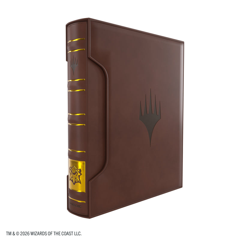 Load image into Gallery viewer, Magic: The Gathering | Secrets of Strixhaven Cards Almanac Slipcase Album 18-Pocket - Lorehold - view of front of brown album inside slide case with Magic the Gathering logo.
