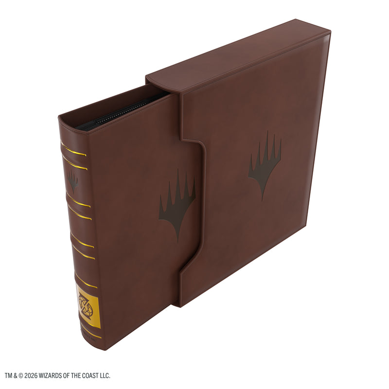 Load image into Gallery viewer, Magic: The Gathering | Secrets of Strixhaven Cards Almanac Slipcase Album 18-Pocket - Quandrix - view of front of album partially pulled out of slip case with the Magic: The Gathering logo on the cover. 
