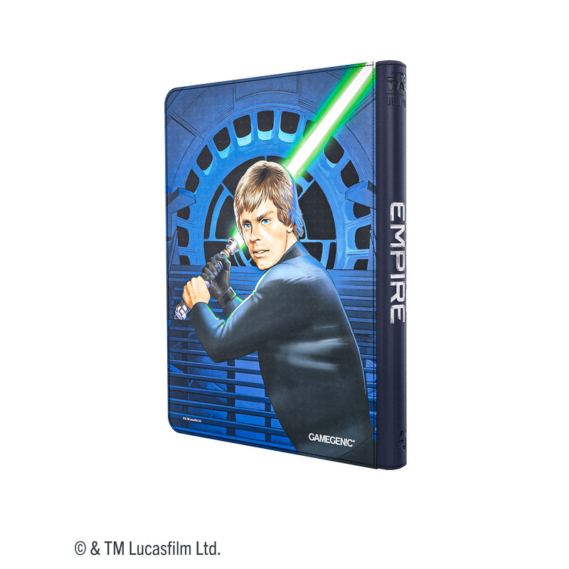 Load image into Gallery viewer, Star Wars: Unlimited Zip-Up Album 18-Pocket - Jedi Luke Skywalker &amp; Emperor Palpatine - view of back of album with art of Jedi Luke Skywalker. 
