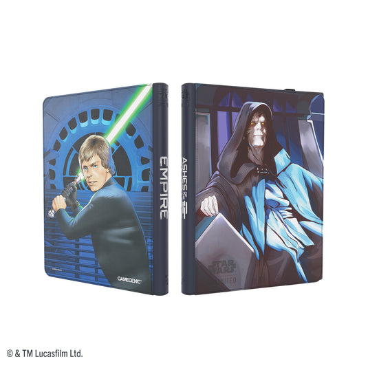 Star Wars: Unlimited Zip-Up Album 18-Pocket - Jedi Luke Skywalker & Emperor Palpatine - view of front and back of album with art of Jedi Luke Skywalker & Emperor Palpatine 