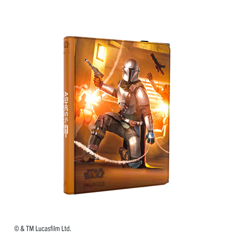 Load image into Gallery viewer, Star Wars: Unlimited Zip-Up Album 18-Pocket - The Armorer &amp; Whistling Birds - view of front of game mat featuring art of Whistling Star Wars character.
