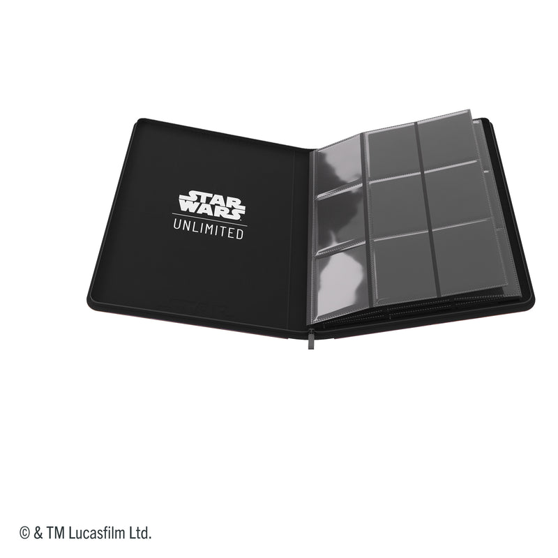Load image into Gallery viewer, Star Wars: Unlimited Zip-Up Album 18-Pocket - The Armorer &amp; Whistling Birds - view of open album showing Star Wars Unlimited branding and card sheets.
