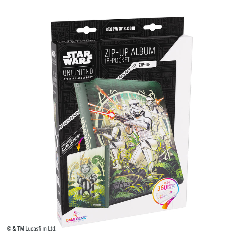 Load image into Gallery viewer, Star Wars: Unlimited Zip-Up Album 18-Pocket - The First Legion &amp; Teebo - Front of packaging with images of zip-up album featuring art of The First Legion and Teebo. 
