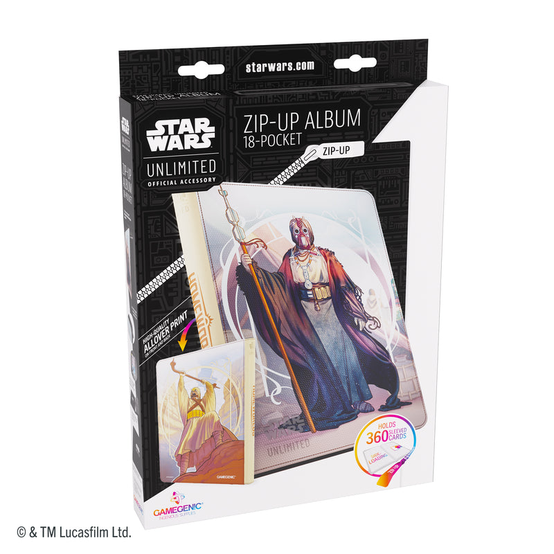 Load image into Gallery viewer, Star Wars: Unlimited Zip-Up Album 18-Pocket - The Chieftain &amp; A'Kobe - Front of packaging featuring images of zip-up album.
