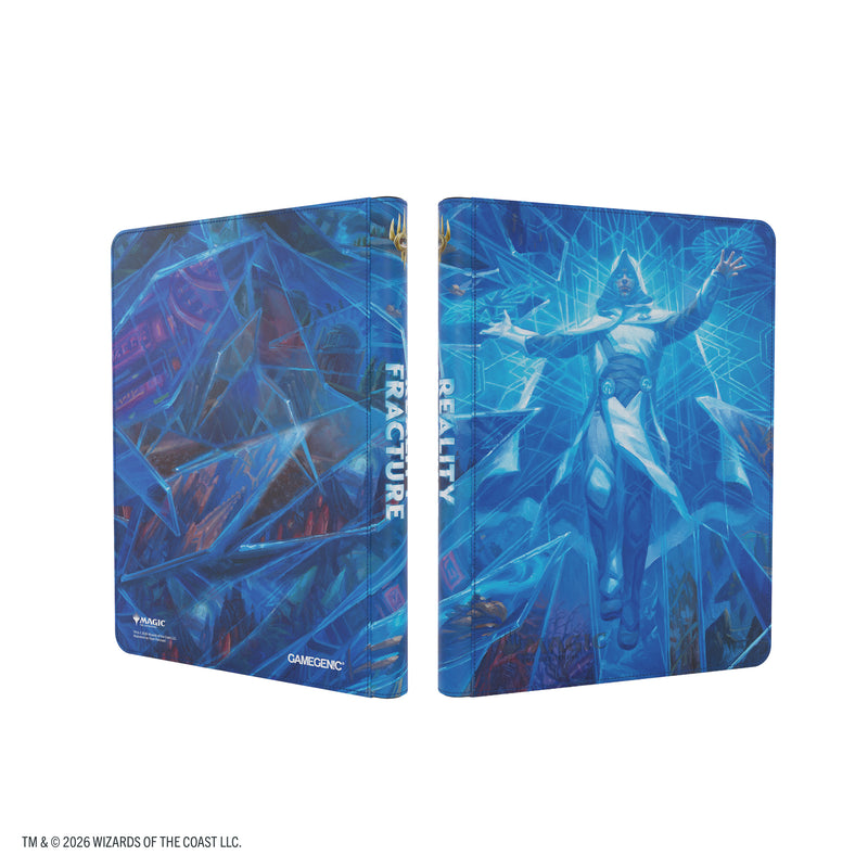 Load image into Gallery viewer, Magic: The Gathering | Reality Fracture Zip-Up Album 18-Pocket - Overwrite the Multiverse - View of front and back card album covers with Reality Fracture in white on the spine.
