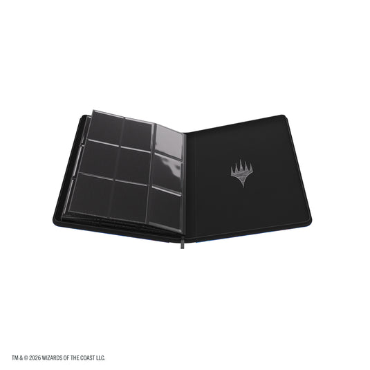 Magic: The Gathering | Reality Fracture Zip-Up Album 18-Pocket - Overwrite the Multiverse - View of open album showing card sheets and back cover with Magic the Gathering logo.
