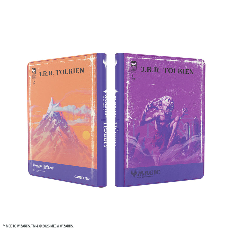 Load image into Gallery viewer, Magic: The Gathering | The Hobbit Zip-Up Album 18-Pocket  - Gollum, Riddle Master/The Lonely Mountain - View of front and back covers of card album featuring art of Gollum and The Lonely Mountain. 

