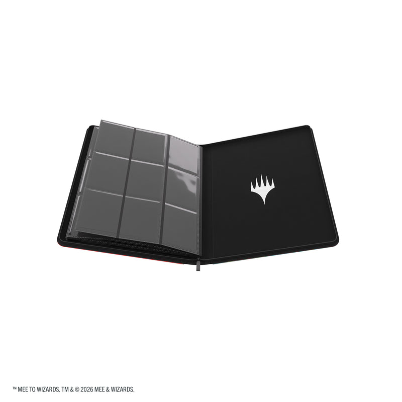 Load image into Gallery viewer, Magic: The Gathering | The Hobbit Zip-Up Album 18-Pocket  - The Arkenstone/Smaug, Worm of Dread - View of open card album showing inner back cover with Magic the Gathering logo and card sheets. 

