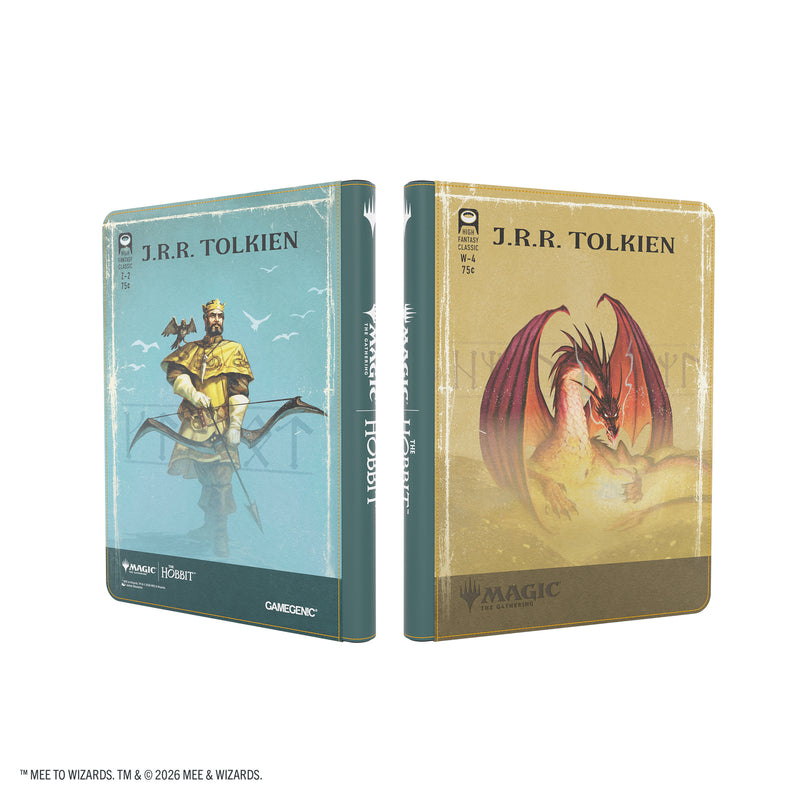Load image into Gallery viewer, Magic: The Gathering | The Hobbit Zip-Up Album 18-Pocket  - Gleaming Splendor/The King of Dale - View of front and back covers of card album featuring art of Smaug and The King of Dale. 
