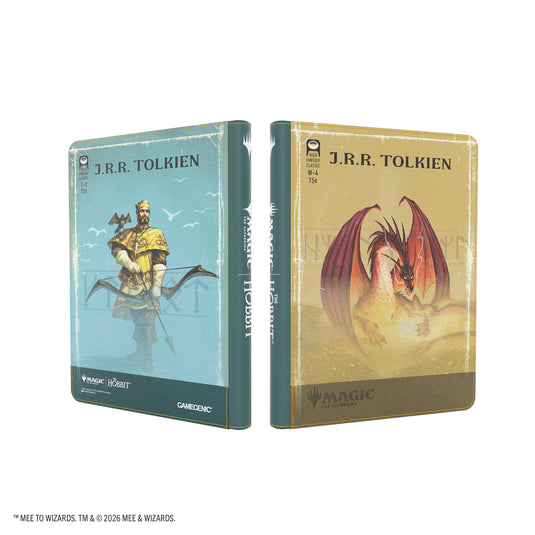 Magic: The Gathering | The Hobbit Zip-Up Album 18-Pocket  - Gleaming Splendor/The King of Dale - View of front and back covers of card album featuring art of Smaug and The King of Dale. 