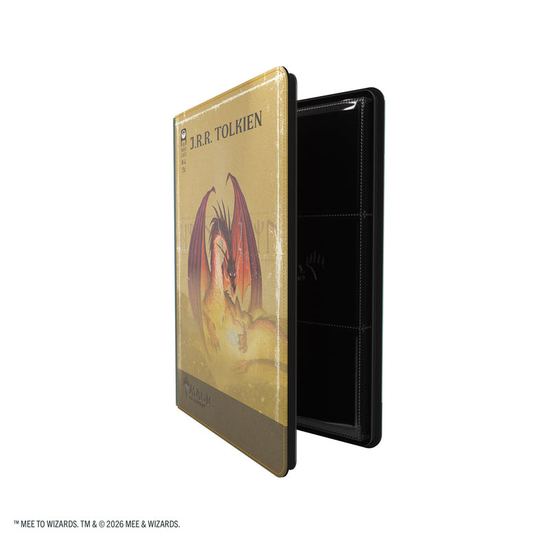 Load image into Gallery viewer, Magic: The Gathering | The Hobbit Zip-Up Album 18-Pocket  - Gleaming Splendor/The King of Dale - View of partially open card album showing front cover and card sheets. 
