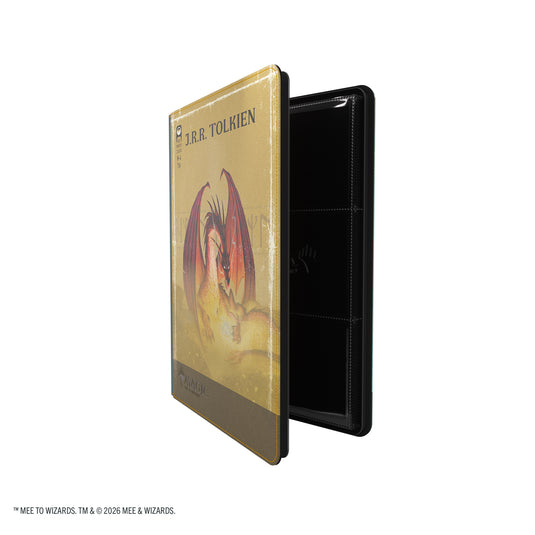 Magic: The Gathering | The Hobbit Zip-Up Album 18-Pocket  - Gleaming Splendor/The King of Dale - View of partially open card album showing front cover and card sheets. 