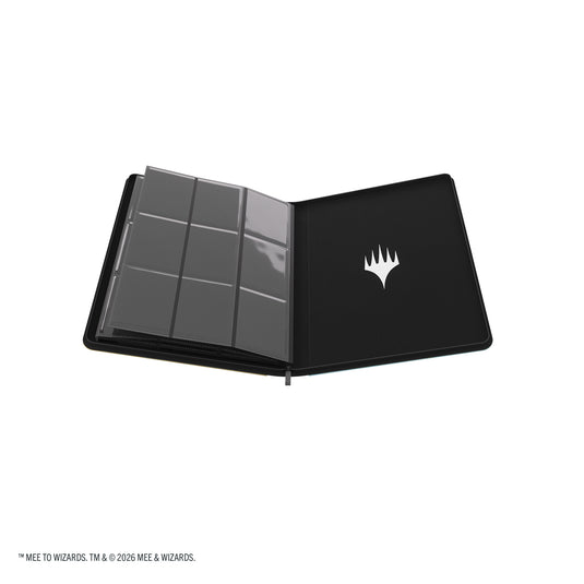 Magic: The Gathering | The Hobbit Zip-Up Album 18-Pocket  - Gleaming Splendor/The King of Dale - View of open card album showing inner back cover with Magic the Gathering logo and card sheets.