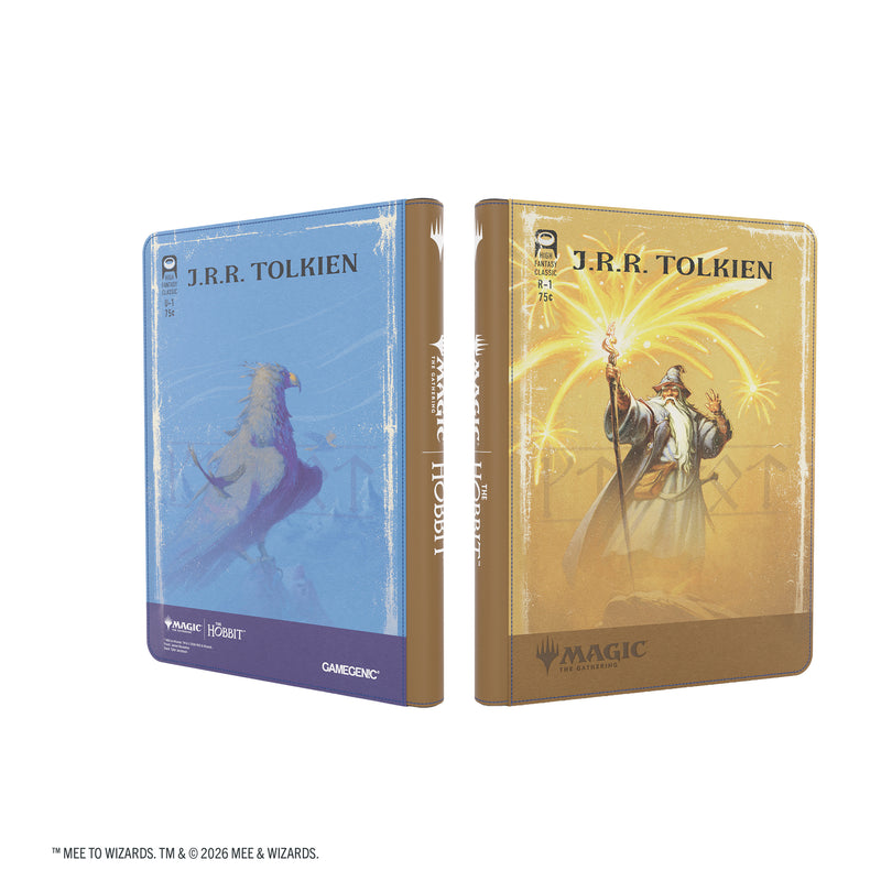 Load image into Gallery viewer, Magic: The Gathering | The Hobbit Zip-Up Album 18-Pocket  - Gandalf, Goblin's Bane/The Lord of the Eagles - View of front and back cover of card album featuring art of Gandalf and The Lord of the Eagles. 
