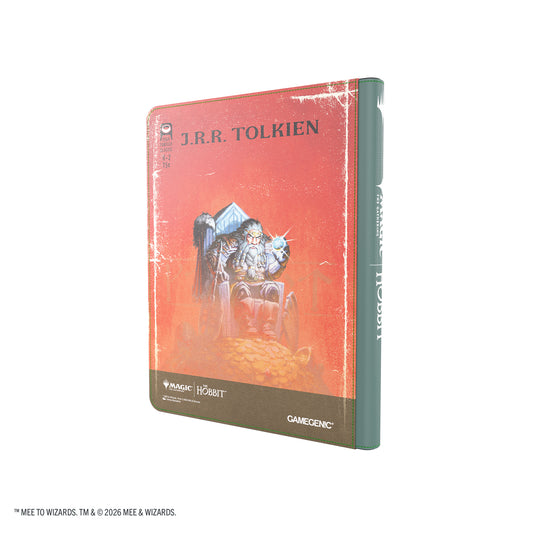 Magic: The Gathering | The Hobbit Zip-Up Album 18-Pocket  - Thranduil, the Elvenking/The Mountain-King - View of back of card album featuring art of The Mountain King sitting on a throne. 