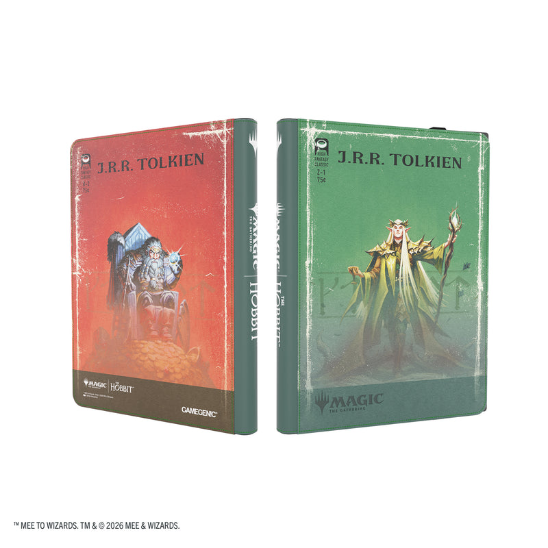Load image into Gallery viewer, Magic: The Gathering | The Hobbit Zip-Up Album 18-Pocket  - Thranduil, the Elvenking/The Mountain-King - View of front and back cover of card album featuring art of  Thranduil, the Elvenking and The Mountain-King.

