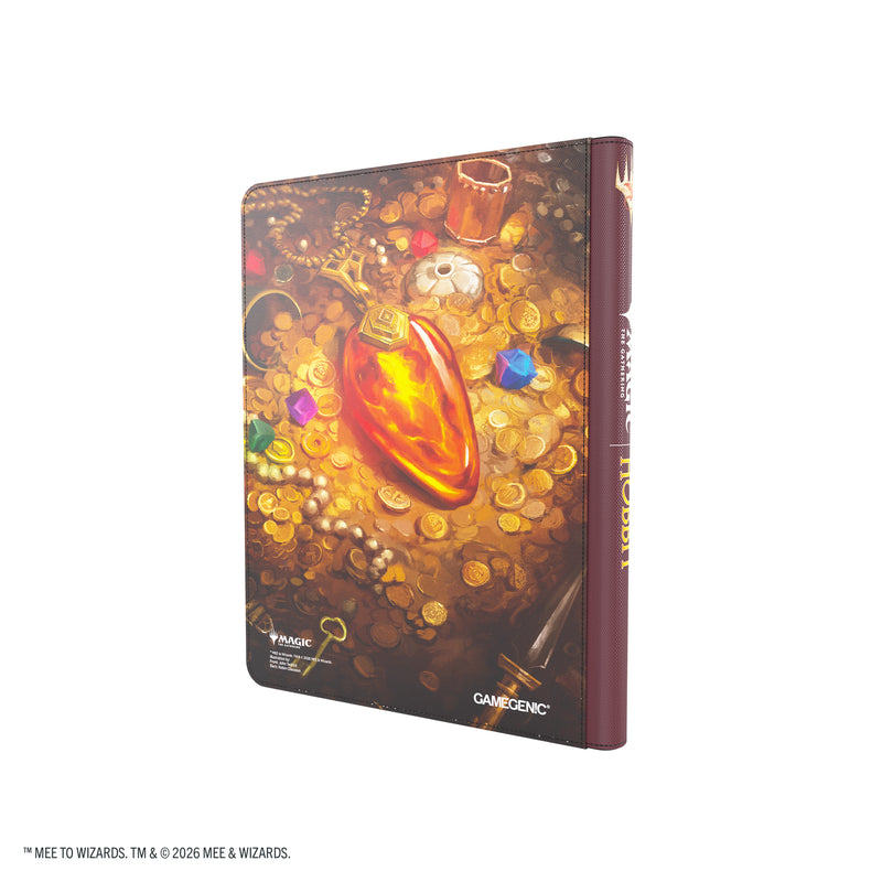Load image into Gallery viewer, Magic: The Gathering | The Hobbit Zip-Up Album 18-Pocket - Smaug's Mox Amber - View of back of card album featuring a pile of treasure. 
