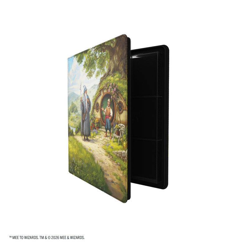 Load image into Gallery viewer, Magic: The Gathering | The Hobbit Zip-Up Album 24-Pocket - The Shire - View of partially open card album showing front cover and card sheets. 
