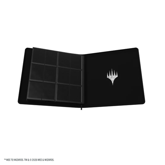 Magic: The Gathering | The Hobbit Zip-Up Album 24-Pocket - The Shire - View of open card album showing inner back cover with Magic the Gathering Logo and card sheets. 