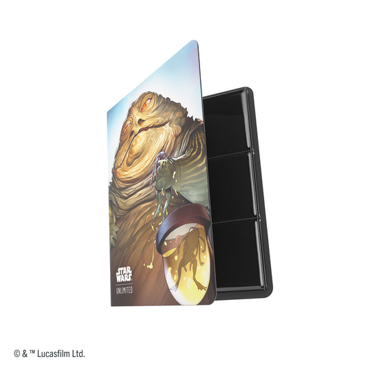 Star Wars: Unlimited 18-Pocket Album - Leia Organa/Jabba the Hutt partially opened album with art of Jabba the Hutt.