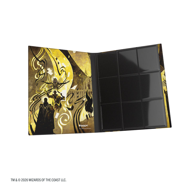 Load image into Gallery viewer, Magic: The Gathering | Secrets of Strixhaven Casual Album 18-Pocket  - Silverquill - view of open album showing front cover and card sheet.
