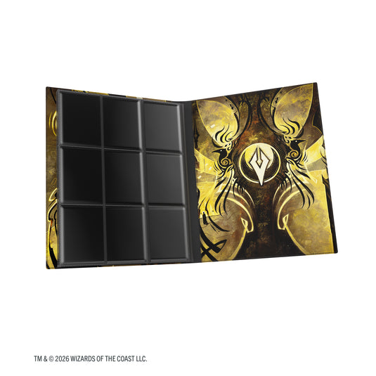 Magic: The Gathering | Secrets of Strixhaven Casual Album 18-Pocket  - Silverquill - view of open album showing back cover and card sheet.
