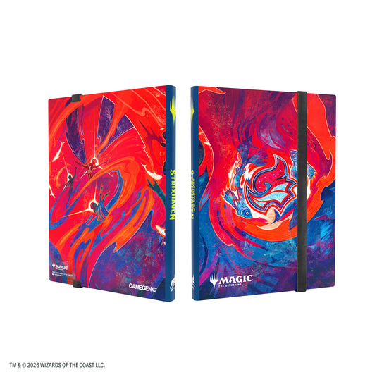 Magic: The Gathering | Secrets of Strixhaven Casual Album 18-Pocket  - Prismari - view of front and back of album featuring red and blue Prismari art design.