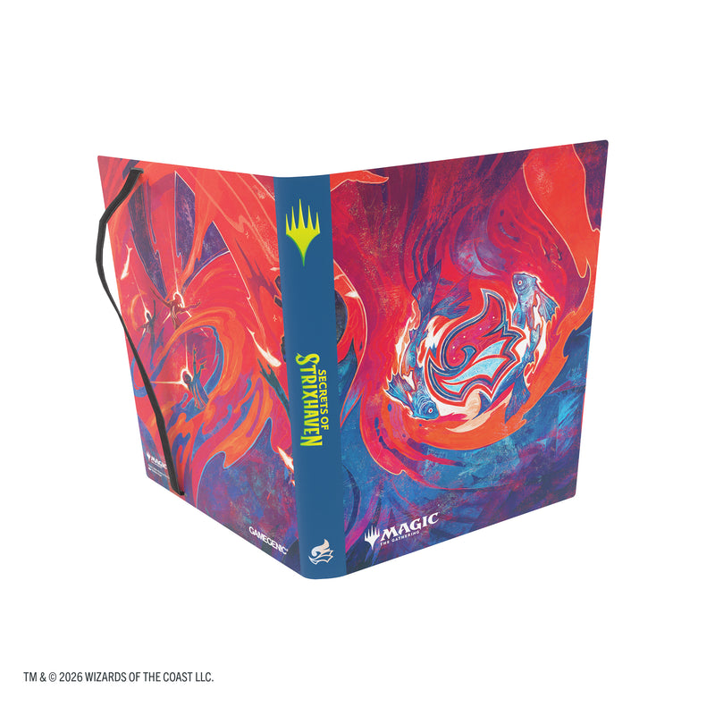 Load image into Gallery viewer, Magic: The Gathering | Secrets of Strixhaven Casual Album 18-Pocket  - Prismari - view of front and back of album featuring red and blue Prismari art design.
