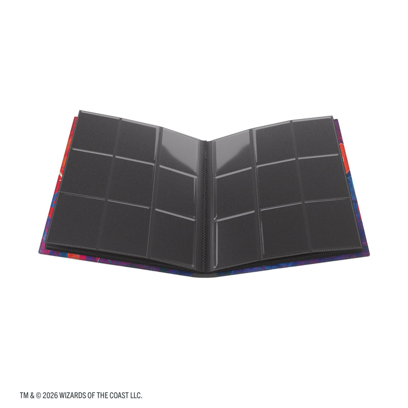 Load image into Gallery viewer, Magic: The Gathering | Secrets of Strixhaven Casual Album 18-Pocket  - Prismari - view of open album showing card sheets.
