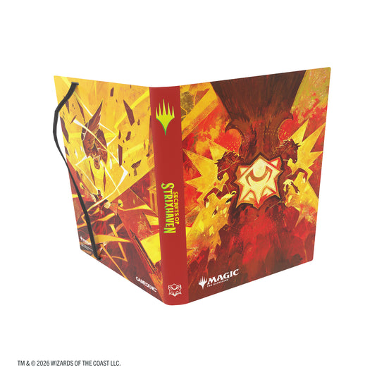 Magic: The Gathering | Secrets of Strixhaven Casual Album 18-Pocket  - Lorehold - view of front and back of album featuring red and gold Lorehold art design. 
