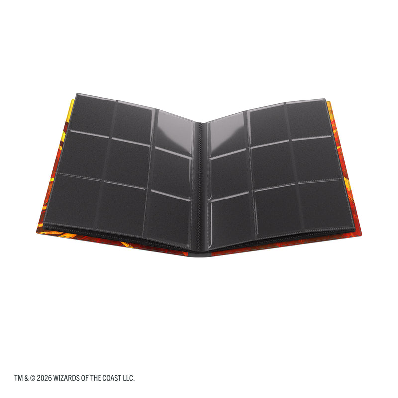 Load image into Gallery viewer, Magic: The Gathering | Secrets of Strixhaven Casual Album 18-Pocket  - Lorehold - view of open album showing card sheets.
