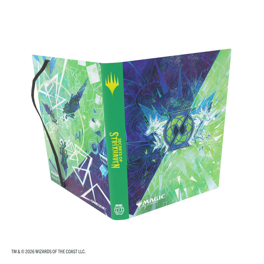 Magic: The Gathering | Secrets of Strixhaven Casual Album 18-Pocket  - Quandrix - view of front and back of album with blue and green Quandrix art design.