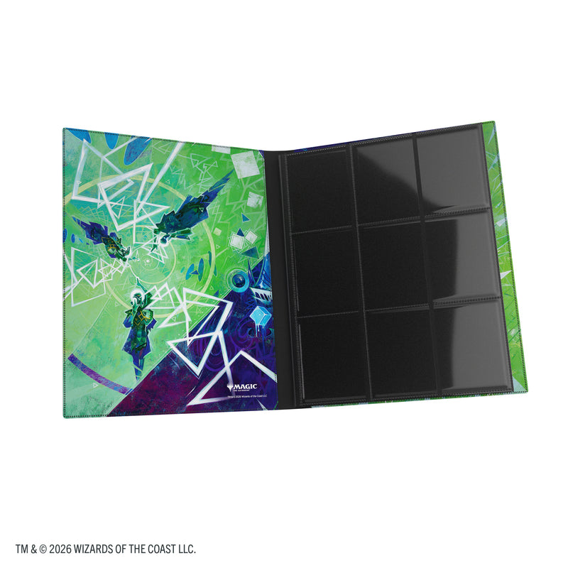 Load image into Gallery viewer, Magic: The Gathering | Secrets of Strixhaven Casual Album 18-Pocket  - Quandrix - view of open album showing front cover and cart sheet.
