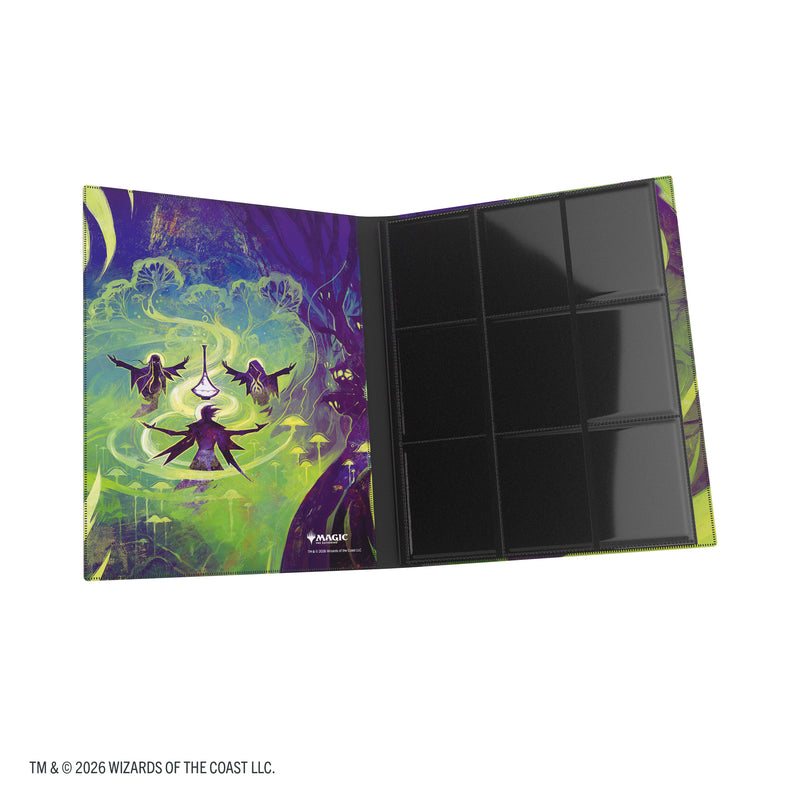 Load image into Gallery viewer, Magic: The Gathering | Secrets of Strixhaven Casual Album 18-Pocket  - Witherbloom - view of open album showing card sheets and front cover.
