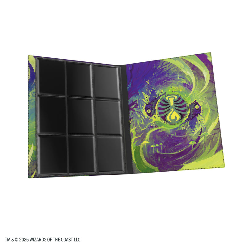 Load image into Gallery viewer, Magic: The Gathering | Secrets of Strixhaven Casual Album 18-Pocket  - Witherbloom - view of open album showing card sheets and back cover.

