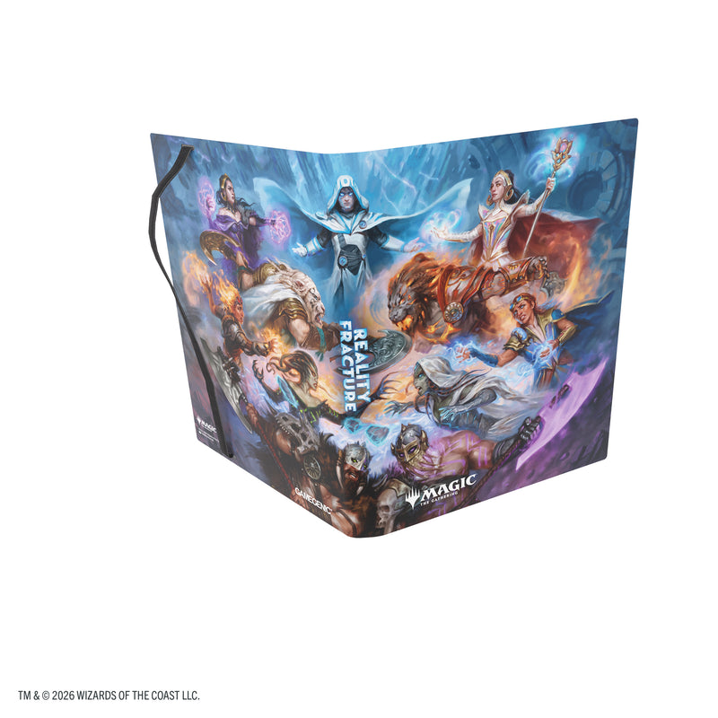 Load image into Gallery viewer, Magic: The Gathering | Reality Fracture Casual Album 18-Pocket  - Face Yourself - View of open card binder showing front and back cover with art of Magic the Gathering characters on a blue background and Reality Fracture written on the spine.
