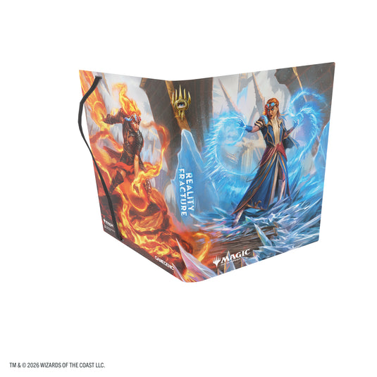 Magic: The Gathering | Reality Fracture Casual Album 18-Pocket  - Chandra, Chill of Compliance - View of open card album showing front and back cover with art of Magic the Gathering characters and Reality Fracture on the spine.