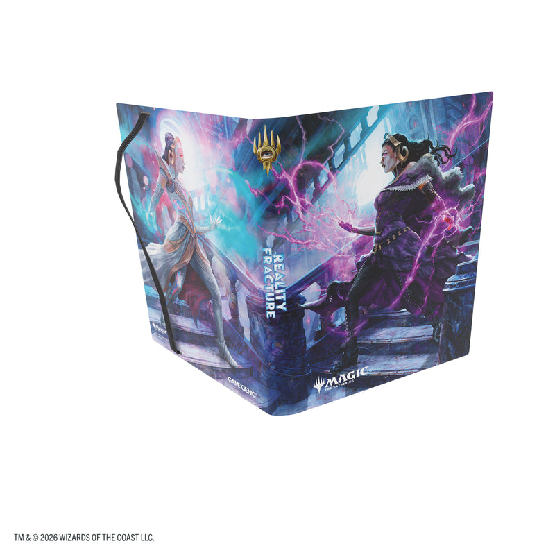Load image into Gallery viewer, Magic: The Gathering | Reality Fracture Casual Album 18-Pocket  - Liliana, Devoted Healer/Liliana, Callous Necromancer - View of open card album showing front and back cover with art of two Magic the Gathering characters and Reality Fracture on the spine.
