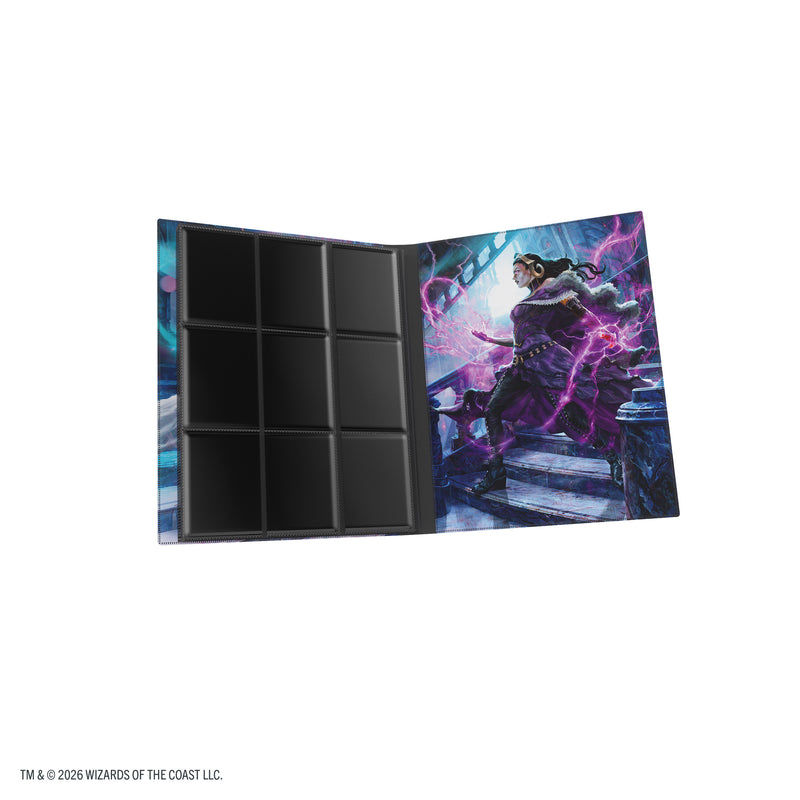 Load image into Gallery viewer, Magic: The Gathering | Reality Fracture Casual Album 18-Pocket  - Liliana, Devoted Healer/Liliana, Callous Necromancer - View of open card album showing inside back cover and card sheets.
