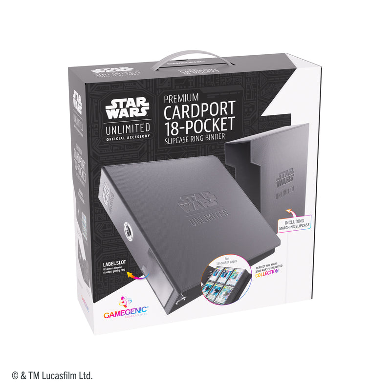 Load image into Gallery viewer, Star Wars: Unlimited Premium Cardport 18-Pocket - Front of packaging with images of binder and binder slipcase. 

