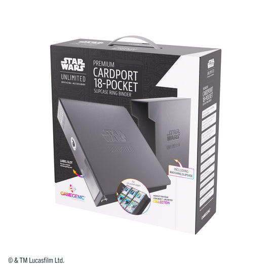 Star Wars: Unlimited Premium Cardport 18-Pocket - Front of packaging with images of binder and binder slipcase. 
