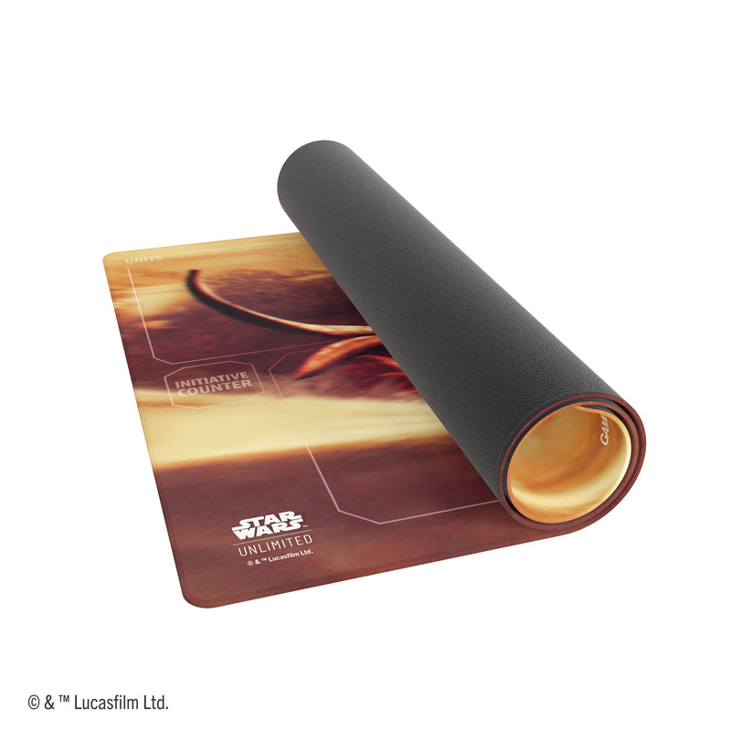 Load image into Gallery viewer, Star Wars: Unlimited Game Mat - with art of Great Pit of Carkoon partially rolled-up
