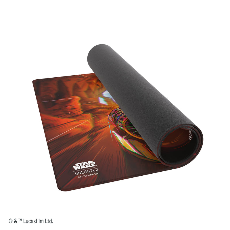 Load image into Gallery viewer, Star Wars: Unlimited Game Mat with art of Anakin's Podracer partially rolled-up
