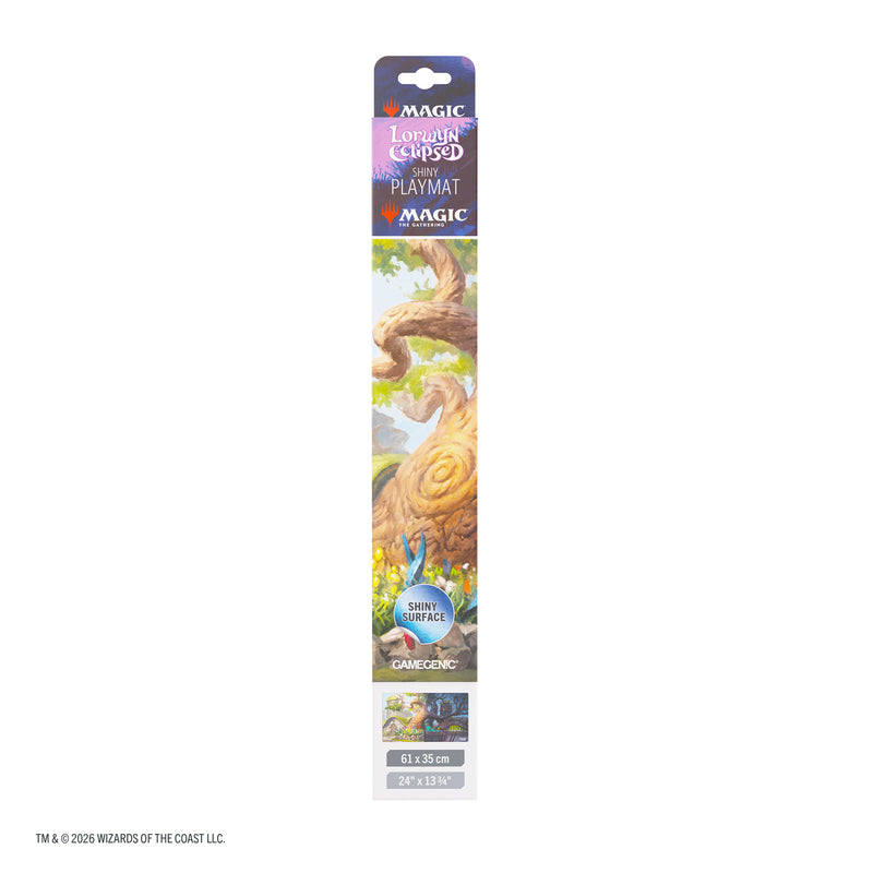 Load image into Gallery viewer, Magic: The Gathering | Lorwyn Eclipsed Shiny Playmat - Temple Garden packaging front of box.
