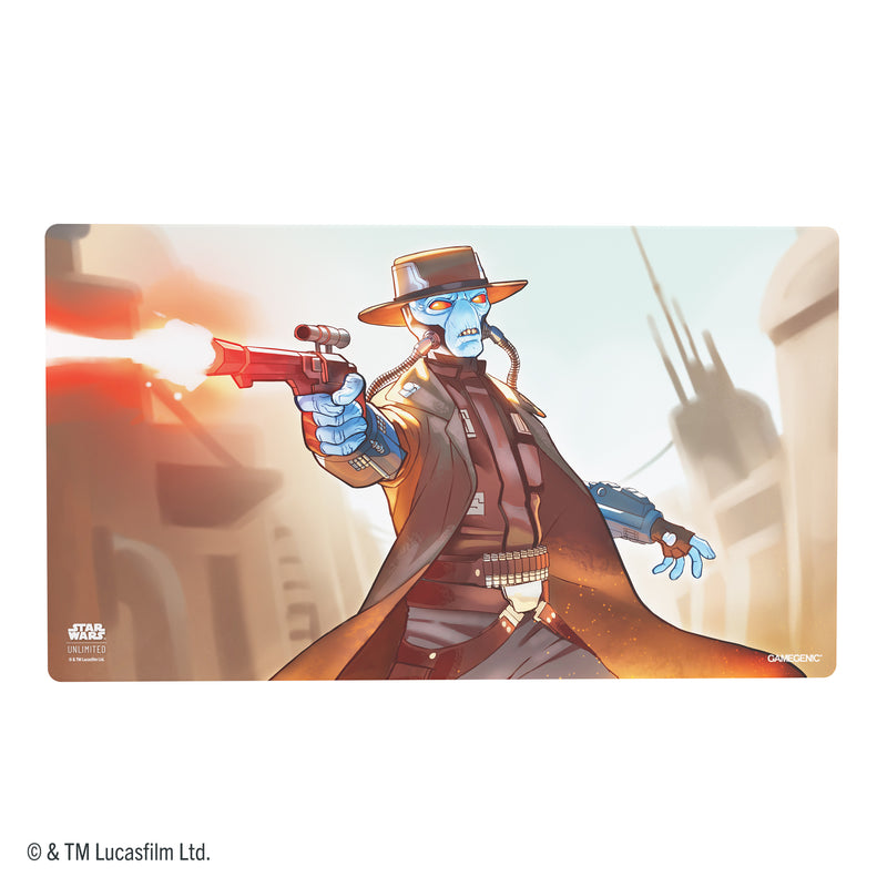 Load image into Gallery viewer, Star Wars: Unlimited Game Mat - Cad Bane - view of front of game mat featuring art of Cad Bane. 

