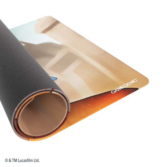 Star Wars: Unlimited Game Mat - Cad Bane - view of partially rolled up game mat with Gamegenic branding in the corner.