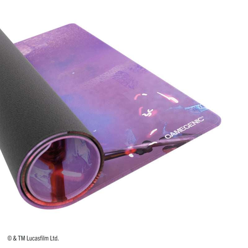Load image into Gallery viewer, Star Wars: Unlimited Shiny Game Mat - The Armorer - view of partially rolled up game mat with Gamegenic branding. 
