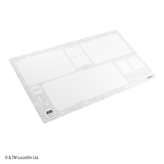 Star Wars: Unlimited Game Mat - Unlimited Pattern White - View of white game mat with circuits design and designated spots for base card, leader card, deck and discard pile. 