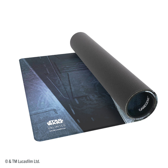 Star Wars: Unlimited Game Mat - Grand Moff Tarkin - View of partially rolled up game mat with Star Wars Unlimited branding in the corner. 